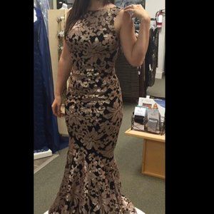 Gold & Black Sequin Floral Formal Gown